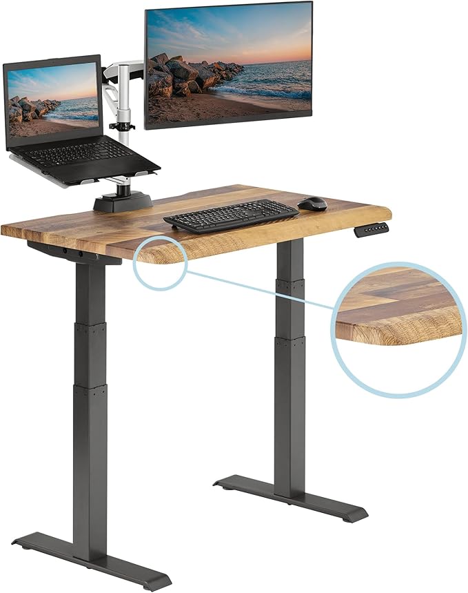 Vari ComfortEdge 40x26 Inch Adjustable Standing Desk – Small Electric Sit Stand VariDesk for Apartment, Bedroom, or Home Office + Beveled Edge, Tool-Free Assembly (Reclaimed Wood)