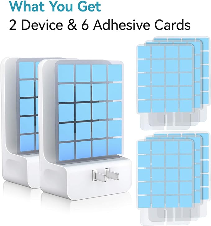 Innovative Double-Sided Flying Insect Trap for House Indoor, Plug-in Light Bug Catcher Killer for Flies, Fruit Fly, Gnats, Mosquito, Moths, Best Home Sticky Traps (2 Devices 6 Cards)