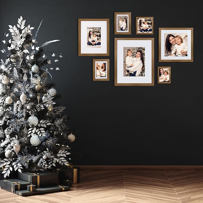 Egofine 12x16 Picture Frame Made of Solid Wood with Plexiglass, Display Pictures 9x12/11x14 with Mat or 12x16 Without Mat, for Wall Mounting Photo Frame, Light Brown