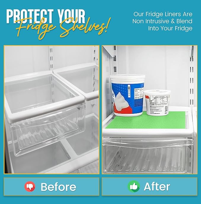 Refrigerator Liners for Shelves by Linda’s Essentials - Easy to Clean Fridge Liner with Spill Protection Fridge Shelf Liners & Drawer Liner, Nonslip BPA-Free Refrigerator Mats (Green Roll)
