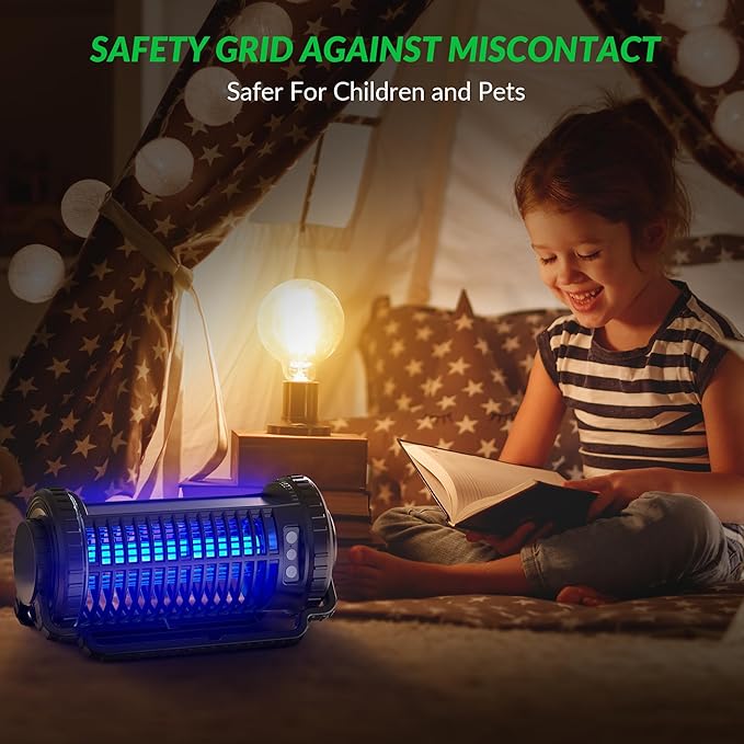 Solar-Powered Mosquito Killer & Bug Zapper, 4200V Voltage, IP5 Waterproof, ABS Fireproof Material, Large Coverage Area (1/2 Acre), Long-Lasting LED Lamp Beads,(Black)