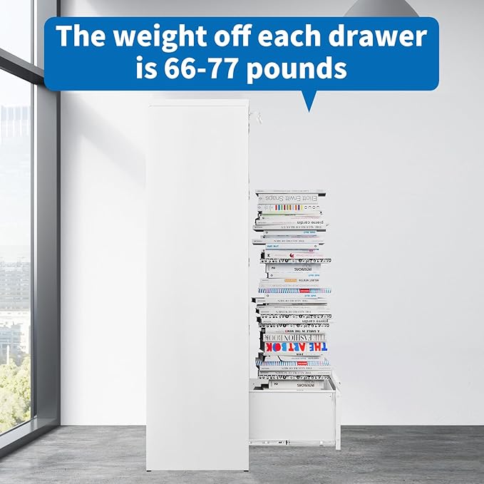 5 Drawer File Cabinet with Lock Metal Vertical File Cabinet Office Home Vertical File Cabinet for A4 Legal/Letter Size Narrow File Cabinet Locked,Assembly Required (White, 5 Drawers-Vertical)
