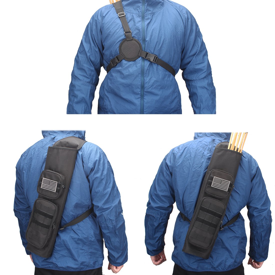 KRATARC Archery Back Arrows Quiver Bag with Molle System and Pockets for Hunting Shooting Target Practice (Black- molle design)