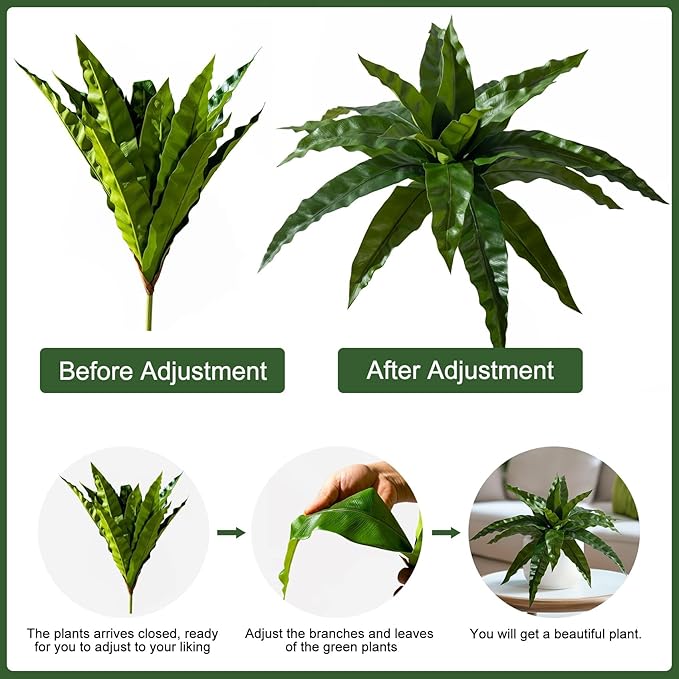 4 Pcs Artificial Greenery Stems Fake Bird Nest Fern Faux Branches Artificial Plants Realistic Fake Dracaena Realistic Plants for Indoor Outdoor Porch Patio Home Office Living Room Decor (Bright Green)