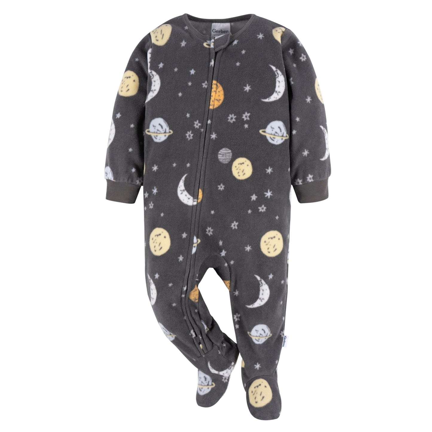 Gerber Baby Boy's Toddler Loose Fit Flame Resistant Fleece Footed Pajamas 2-Pack, Space, 3-6 Months