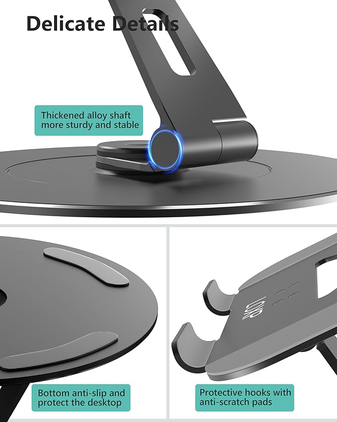 Ultra-Stable Laptop Stand for Desk with Larger Base, Desktop Organizer, Military-Grade Aluminum Anti-Loosening Structure - Height Adjustable Laptop Suitable for 10-17.3 inch