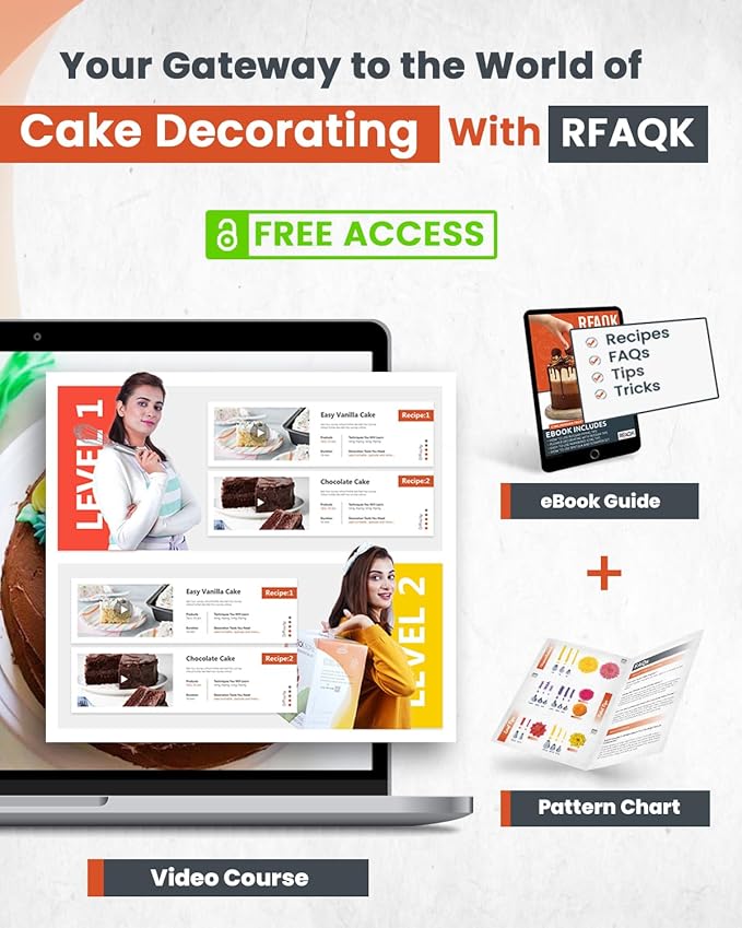 RFAQK 250 PCs Aluminum Cake Decorating Tools Kit with 12" Metal Turntable & Knife set-48 Numbered Icing Tips-3 Russian Piping Nozzles-Straight & Angled Spatula-Cake Leveler& Baking Supplies Tools