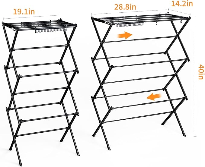 Clothes Drying Rack Household Indoor, Foldable Drying Rack Clothing for Laundry - 40" x 28.8" x 14.2", Space Saving Indoor&Outdoor, Black-1pack