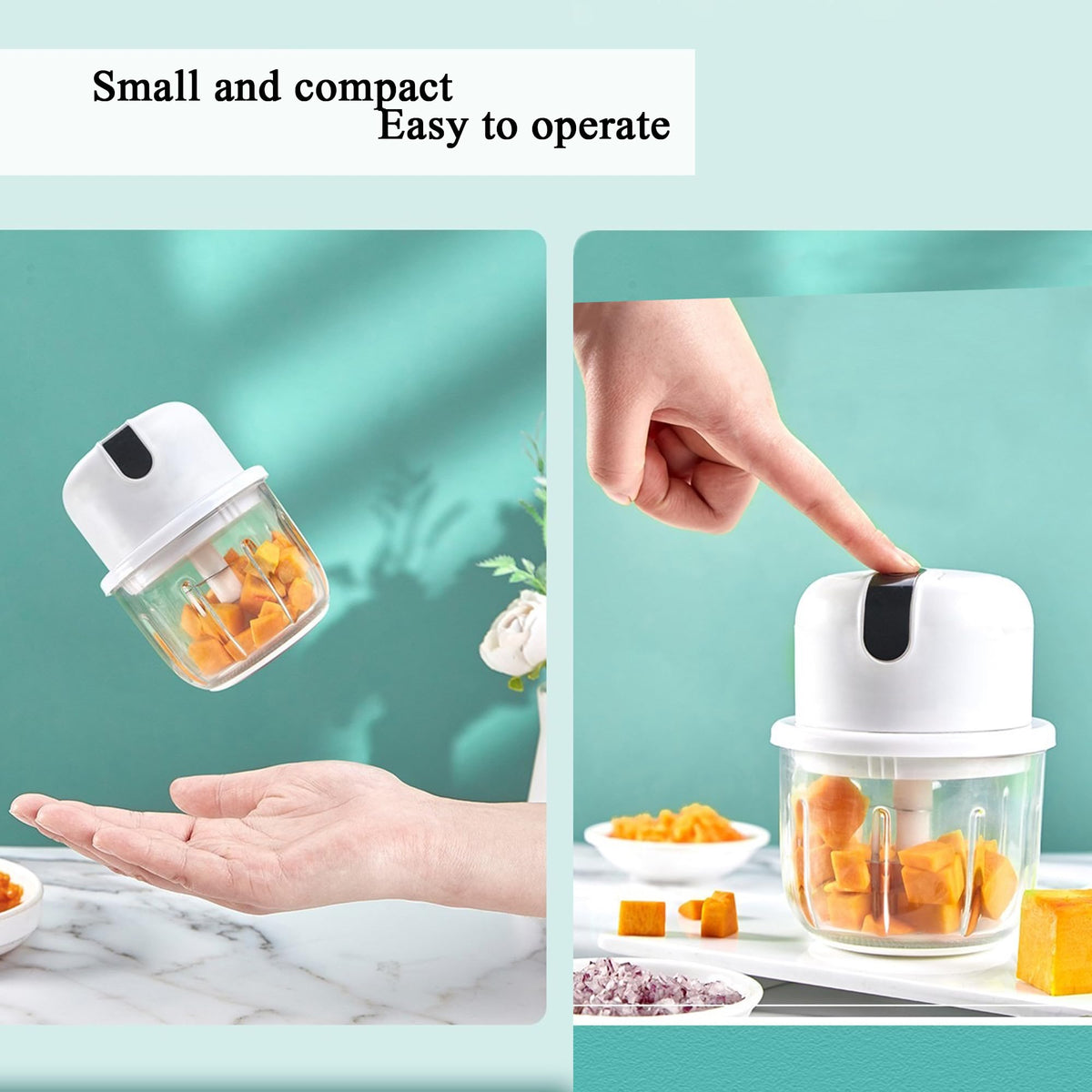 White 3 CUP Electric mini garlic crusher, USB rechargeable portable electric food crusher, wireless small kitchen processor for crushing garlic, ginger, chili, minced meat, onions, etc.