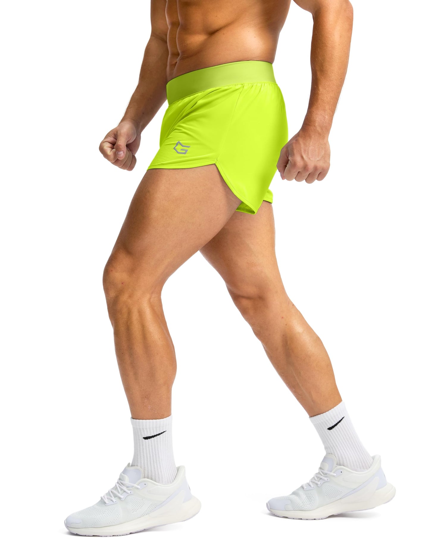 G Gradual Running Shorts for Men 3 Inch Lighweight Quick Dry Workout Gym Athletic Jogging Shorts with Inner Key Pocket, Fluorescent Green, Large