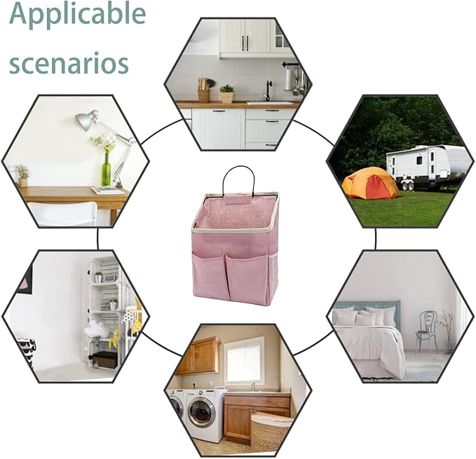 2pcs Wall Hanging Storage Bag,Wall Hanging Organizer Bags with Pockets, Wall Organizer Storage for Dormitory Bathroom Bedroom Kitchen(Pink)