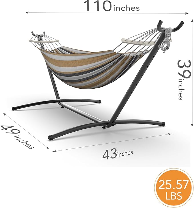 Double Hammock with Space-Saving Steel Stand, 2 Person Heavy-Duty Hammock for Garden, Yard or Outdoor, 600lbs Capacity, Coffee