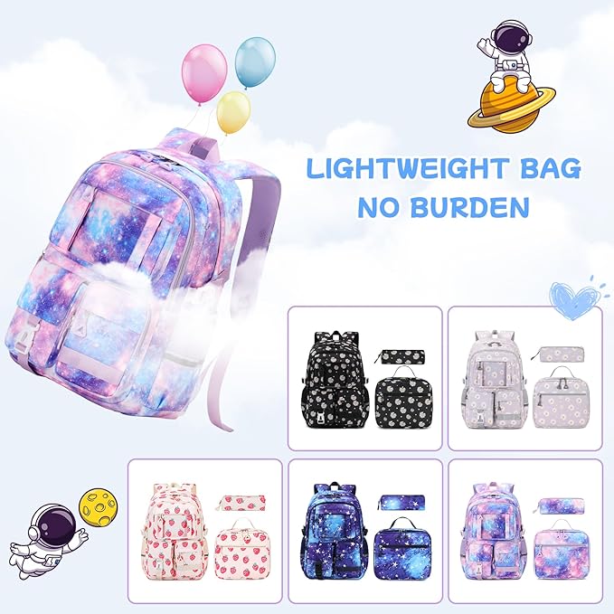Backpack for Girls 3pcs Set Kids Backpack with Lunch Box Students Kawaii Book Bag for Elementary Primary Middle School Bags - Ita Backpack - Galaxy