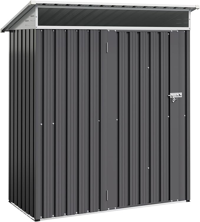 Shintenchi 5x3 FT Outdoor Storage Shed with Window, Outdoor Waterproof Storage Shed Metal Garden Shed with Lockable Single Door,Weather Resistant Tool Storage House Shed for Garden,Backyard,Slate Gray