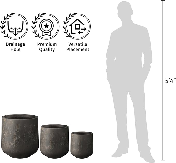Kante 15.3" Dia Round Concrete Planter, Outdoor Indoor Large Plant Pots Containers with Drainage Hole and Rubber Plug for Home Garden Patio, Oil Rubbed Bronze