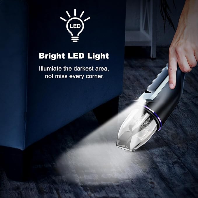 DRECELL Handheld Vacuum Cleaner, Car Vacuum with Brushless Motor & 14000Pa Powerful Suction,1.2Lbs Lightweight, LED Light, Slim Mini Vacuum Cleaner for Car Home Office Pet Hair