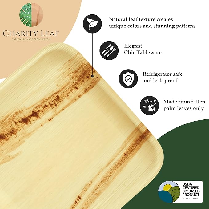 Charity Leaf Disposable Palm Leaf 6" Round Bowl (200 pcs) Dipping Bowls | Bamboo Like| All Natural and Biodegradable | Charcuterie Boards, BBQs, and Parties