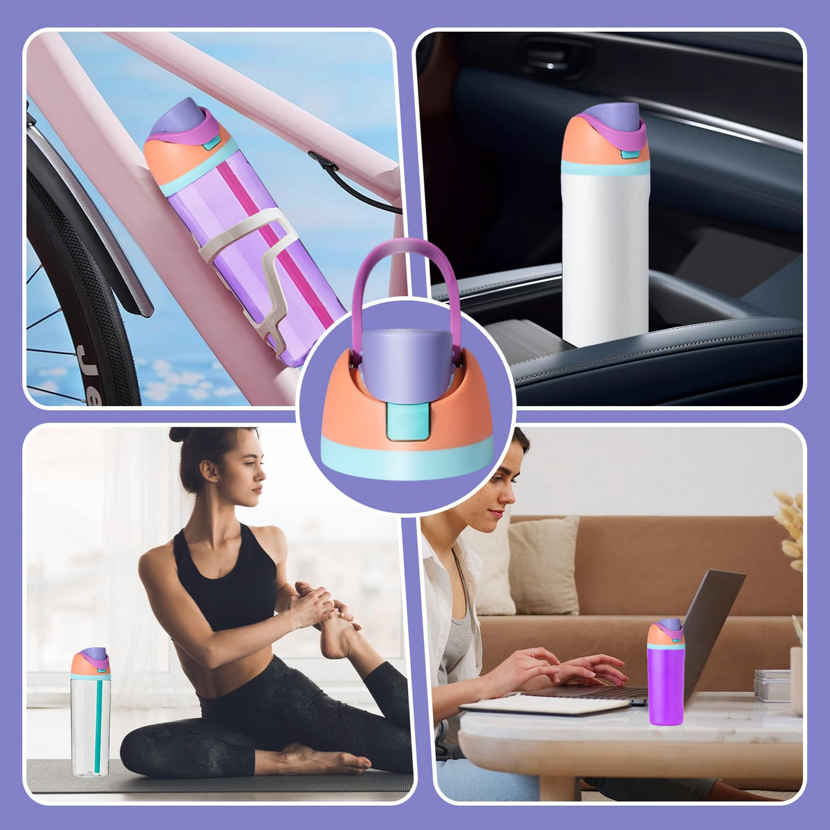 Branbox Replacement Lid for Owala, Compatible with Owala Cup 16oz 24oz 32oz 40oz, One Button Water Bottle Top Lid for Owala, Leakproof, BPA-Free, Orange-Purple (Orange-Purple)
