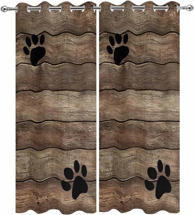 Wood Grain Outdoor Curtains for Patio Claws Animals Wooden Brown Vintage