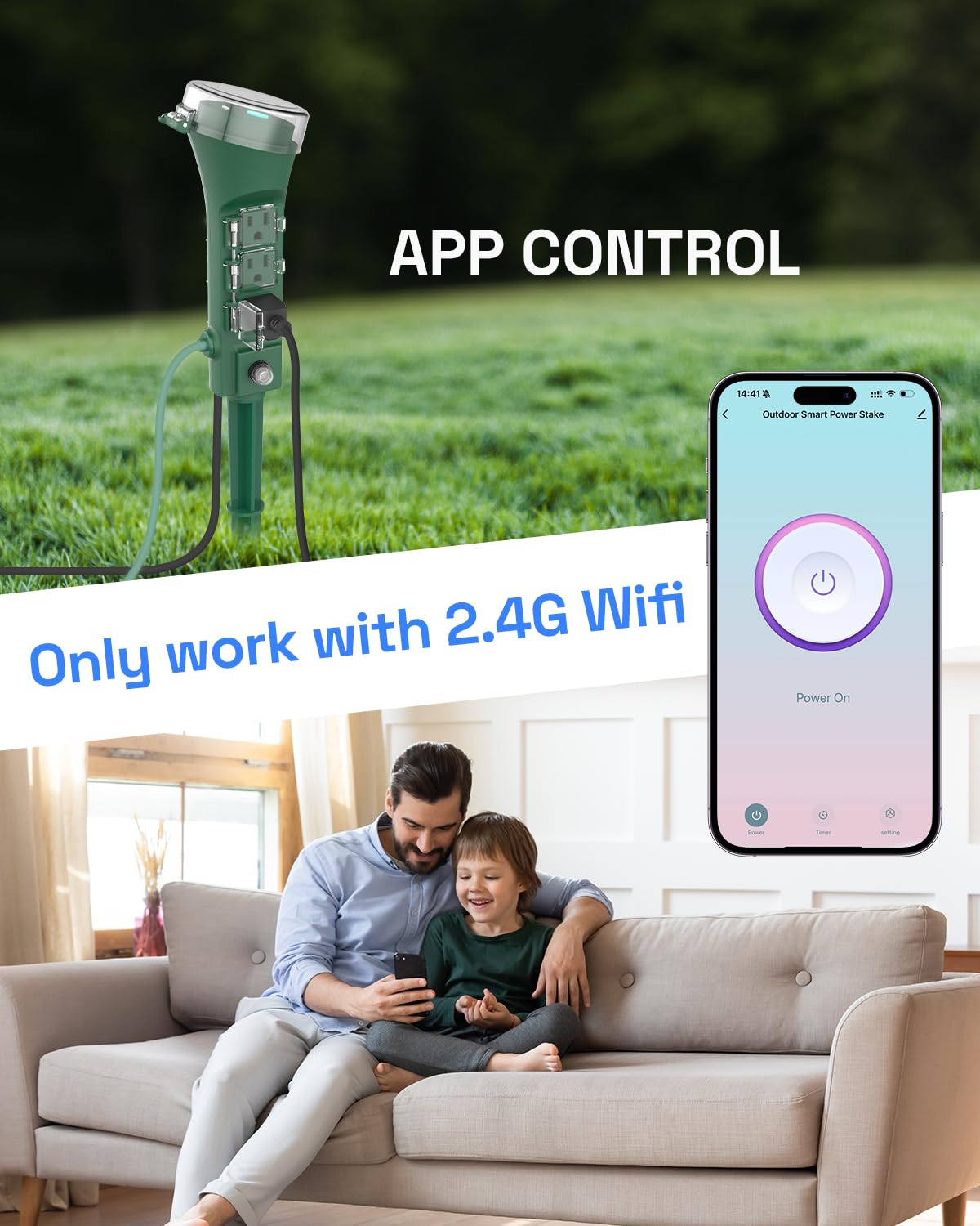 HBN Outdoor Smart Plug Waterproof WiFi Outdoor Outlet Timer with 6 Grounded Outlets, Remote & Voice Control Heavy Duty Yard Stake Plug Compatible with Alexa and Google Assistant No Hub Required