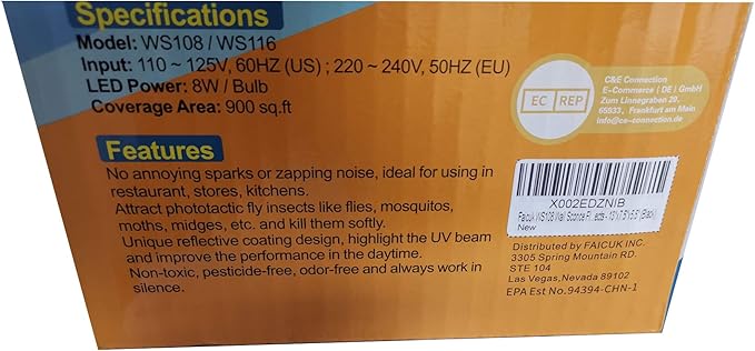 Faicuk WS108 Wall Sconce Fly Light Trap for Capturing Flies, Moths, Gnats, Mosquitos and Other Flying Insects - 13"x7.5"x5.5" (Black)