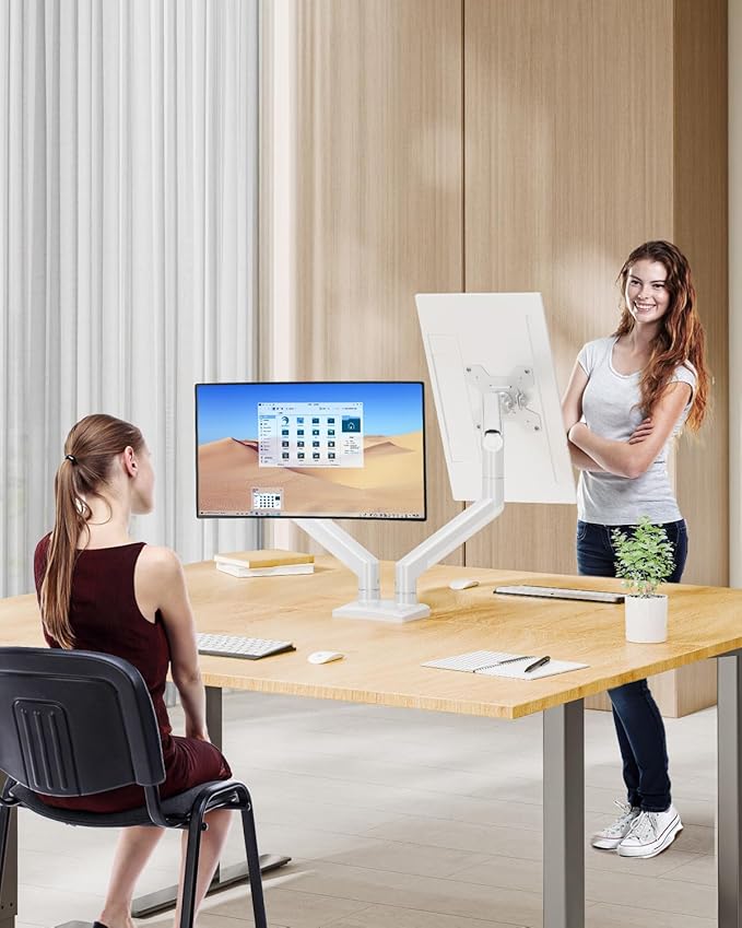 Dual Monitor Arm Desk Mount Fits 13 to 32 inch Computer Screens, Holds 4.4 to 22lbs Display VESA Mount, Adjustable Double Monitor Stand with Clamp/Grommet Base, 75/100mm Bracket, White, Freelift