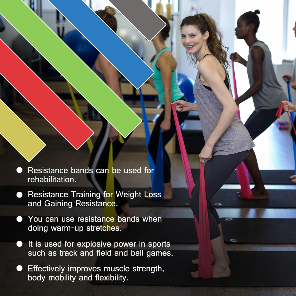 5 Pcs Professional Resistance Bands(6.9FT). Latex-Free, Elastic Band, Work Out Bands, Stretch Bands for Working Out Women or Men, Exercise Bands Set for Physical Therapy, Yoga, Pilates