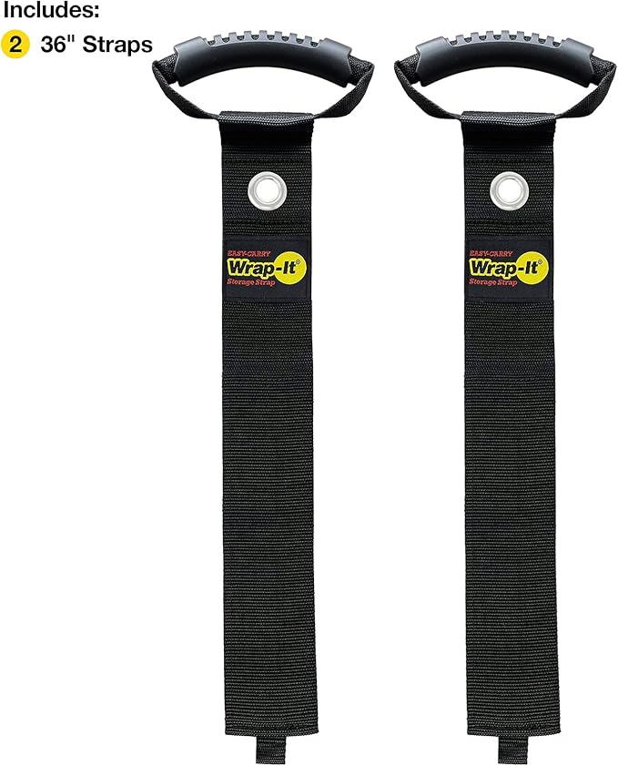 Easy-Carry Wrap-It Storage Straps - 36” (2-Pack) Black with Grommet - Heavy Duty Cord Carrying Strap Keeper and Extension Cord Organizer