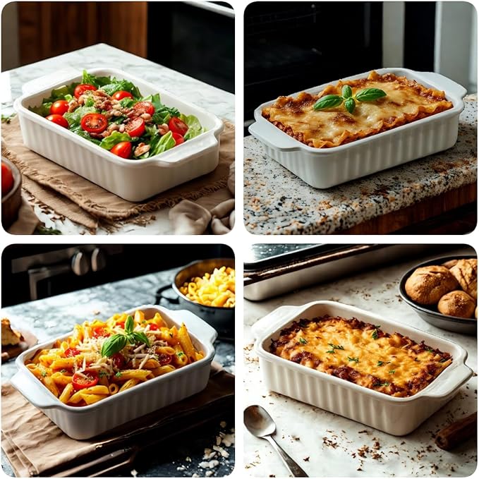 Small Casserole Dishes for Oven - 30 Oz Ceramic Baking Dish with Handles - 9x5 Rectangular Mini Bakeware for Lasagna, Au Gratin, Meal Prep - Portion Control & Personal Serving, Set of 2