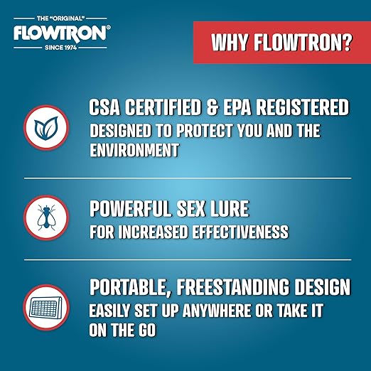 Flowtron Portable Indoor Fly Trap| Electric Insect Killer for Flies & Gnats with Dual Lure Method 30W UV Light & Pheromone Attractant | Sticky Strips, 500 Sq Ft for House & Restaurants