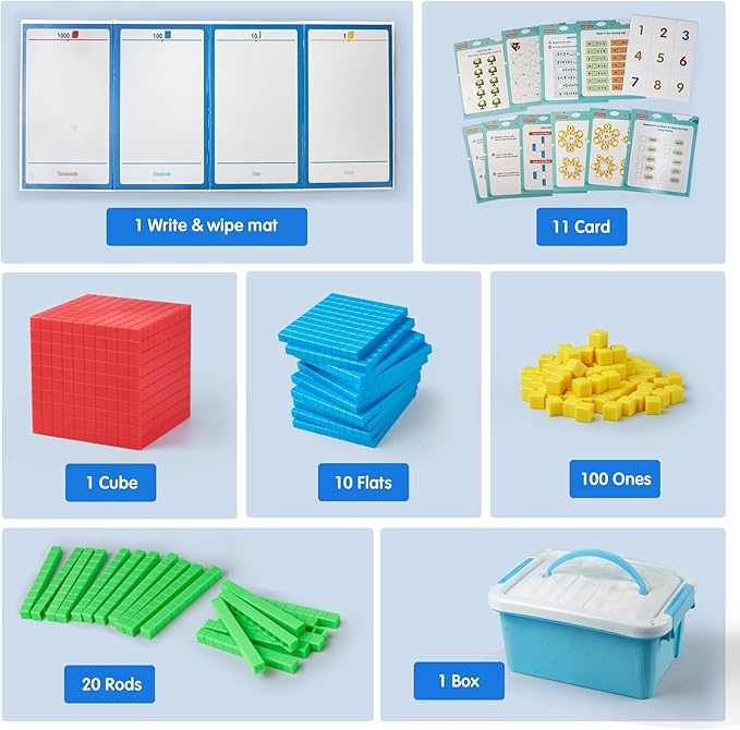 Base Ten Blocks Plastic 143 pcs Math Manipulatives Kindergarten Counting Cubes for Kids Math,Place Value Blocks for Early Counting Math Toy for 1st Grade
