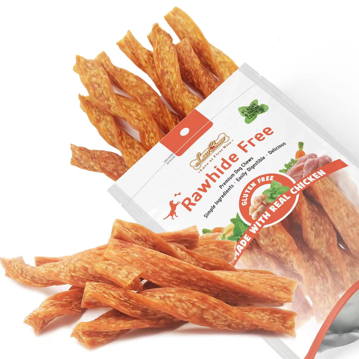 LuvChew Chicken Dog Chew Twist Sticks, Puffed Human Grade Chicken Dog Treat Sticks, Rawhide Alternative, Easy to Digest 20pcs/Pack