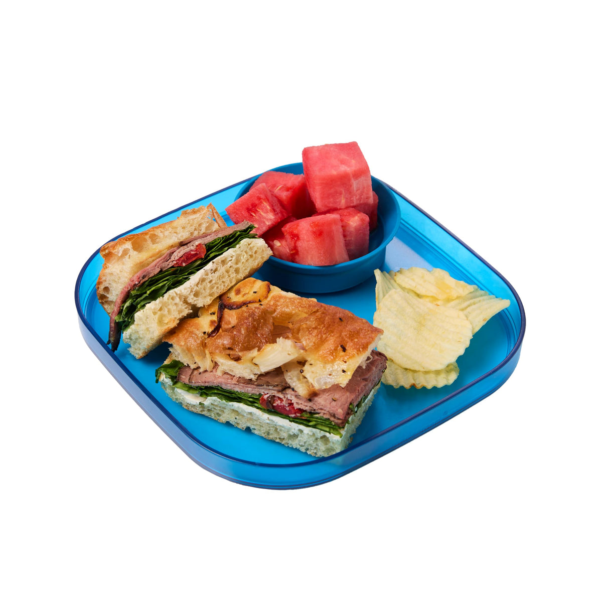 Madesmart Dipware Reusable Dining Plate/Serving Tray for Appetizers and Snacks, Food-Safe Appetizer Serving Platter with Removable Dip Bowl, Ocean
