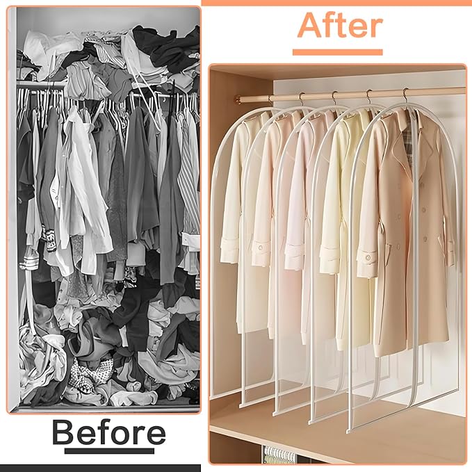 Garment Bags for Closet Storage (set of 12) Wedding Dress Garment Bag Clothes Bags for Storage Plastic Waterproof Dress Cover with Zipper for Dresses, Coats, Uniforms, Long Coats, Trench 24'' x 60''