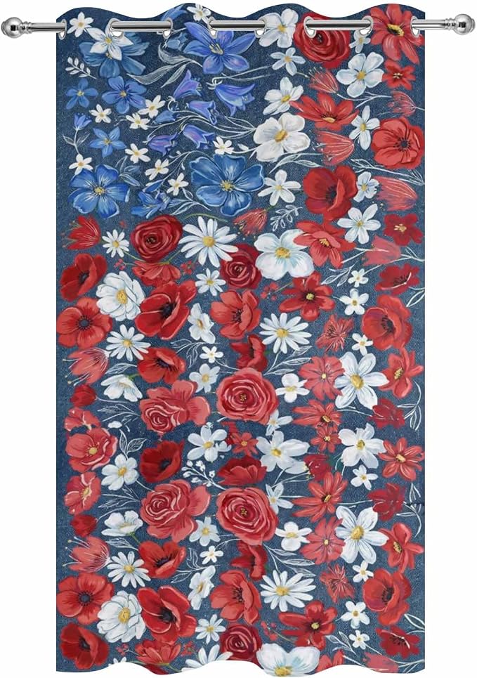 4th of July Outdoor Curtains for Patio Patriotic Flowers Farmhouse Red