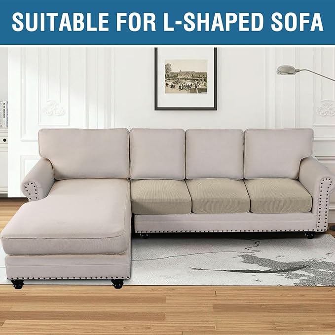 H.VERSAILTEX Super Stretch Individual Seat Cushion Covers - Sofa & Couch Cushion Slipcover Sets - Thick Jacquard Textured Twill Fabric (3 Piece, Island Fossi)