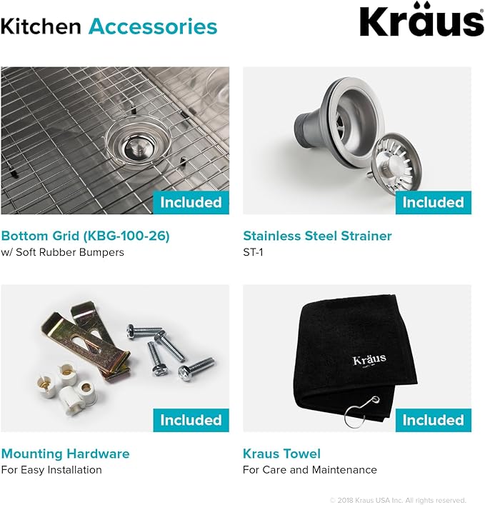 KRAUS Standart PRO 26-inch 16 Gauge Undermount Single Bowl Stainless Steel Kitchen Sink, KHU100-26