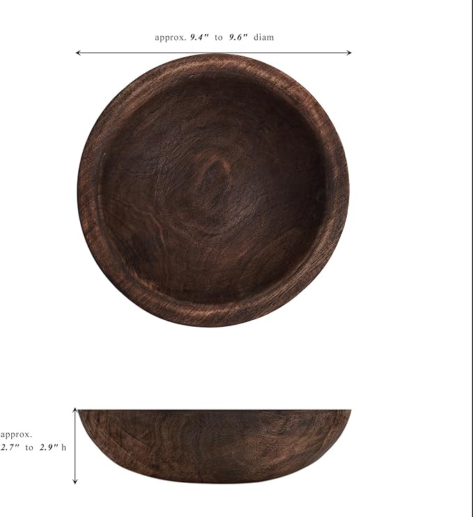 Hand Carved Wooden Decorative Bowl for Home Entryway Decor, Wood Centerpiece Bowl for Coffee Table Decor, Wood Dough Bowl for Farmhouse Decor (Brown)