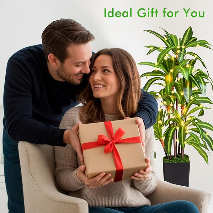 Artificial Dracaena Tree Indoor, 5Ft Faux Plants Indoor with Black Tall Planter - Faux Yucca Tall Fake Floor Plant in Pot - Artificial Plant for Home Office Living Room Decor Indoor