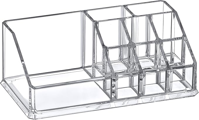 Amazing Abby - Tiffany - Acrylic Cosmetic Organizer, Transparent Plastic Makeup Holder, Compartmented, Shatter-Proof, Perfect Bathroom Vanity Storage Solution for Beauty Supply, Small