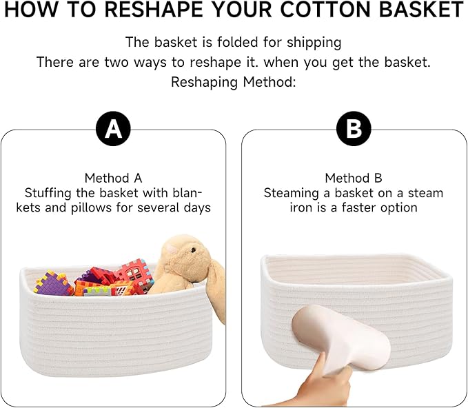 Small Storage Baskets for Organizing | Closet Organizer Bins | Shelf Toy Basket | Woven Rope Baskets | Cube Decorative Box | Shallow Basket | 13x8.5x5.1” | 4 Packs Off White