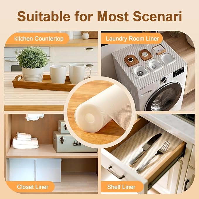 FEXIA Shelf Liners for Kitchen Cabinets Non-Slip Drawer Liner 12 Inches x 30 FT Waterproof & Oil-Proof Non Adhesive Durable Material Fridge Liner for Shelves