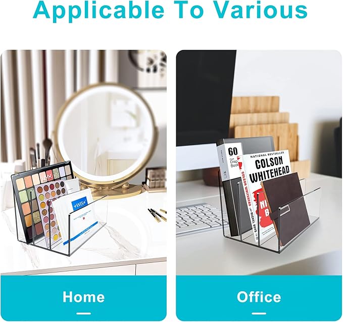 Boloyo Acrylic File Holder,1PC 3 Sections Clear File Organizer Mail Letter Sorter Desktop Folder Holder for Home Office School Envelope Bill Filling Paper Document