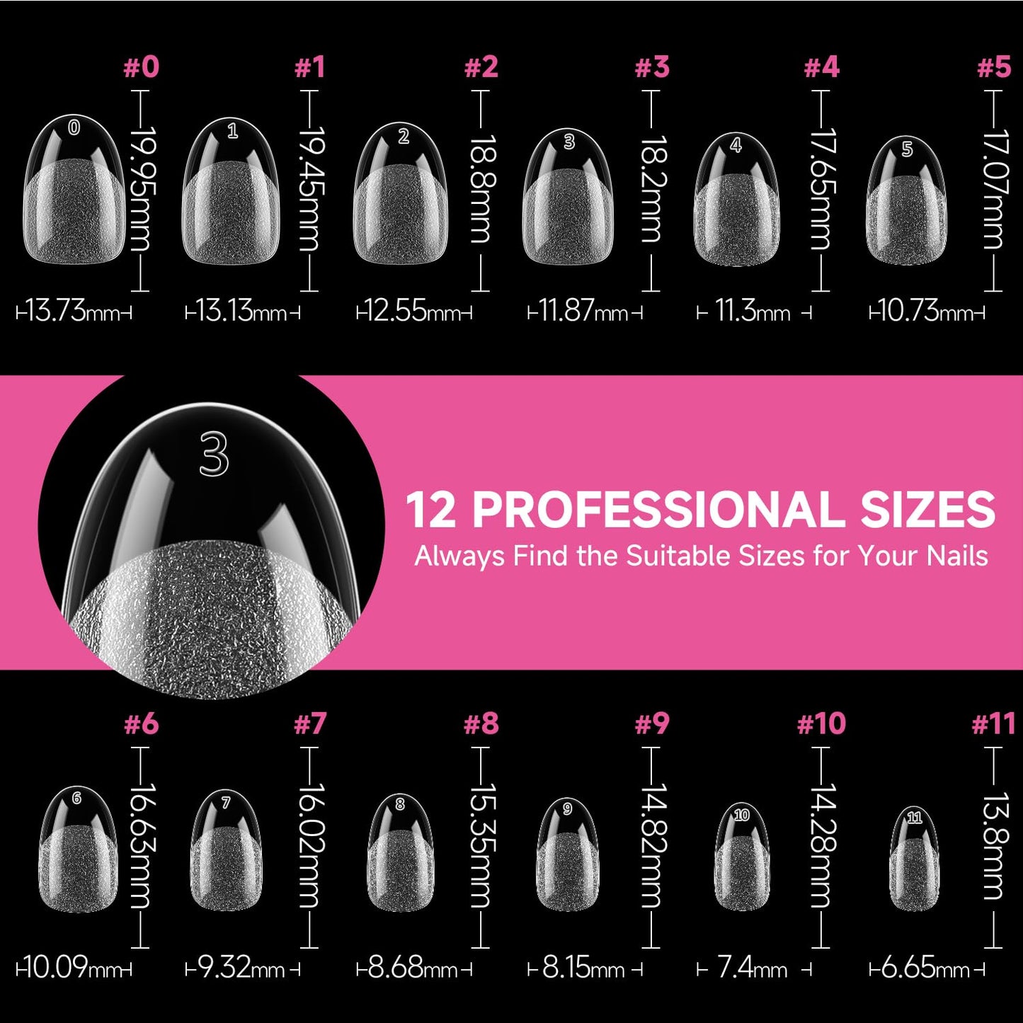 UNA GELLA Short Oval Round Nail Tips, Soft Gel Pre-shaped Half Matte Short Oval Gel Nail Tips Full Cover Acrylic Press on Fake Nails for Nail Extension Art DIY Nail Salon 216Pcs 12 Sizes