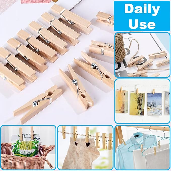SenseYo 100 Pcs 2.9 Inch Wooden Clothespins Clips for Hanging Clothes, Craft, Home