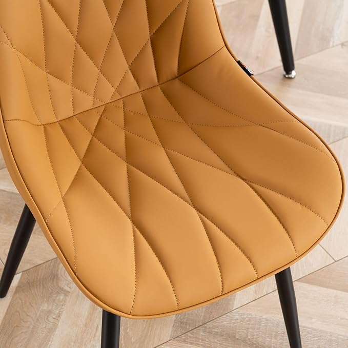 Rowill Modern Dining Chairs Set of 2 - Upholstered Faux Leather Kitchen Chairs with Soft Cushion Backrest, Sturdy Metal Legs & Non-Slip Pads, Perfect for Home Dining Room, Kitchen, Brown Yellow