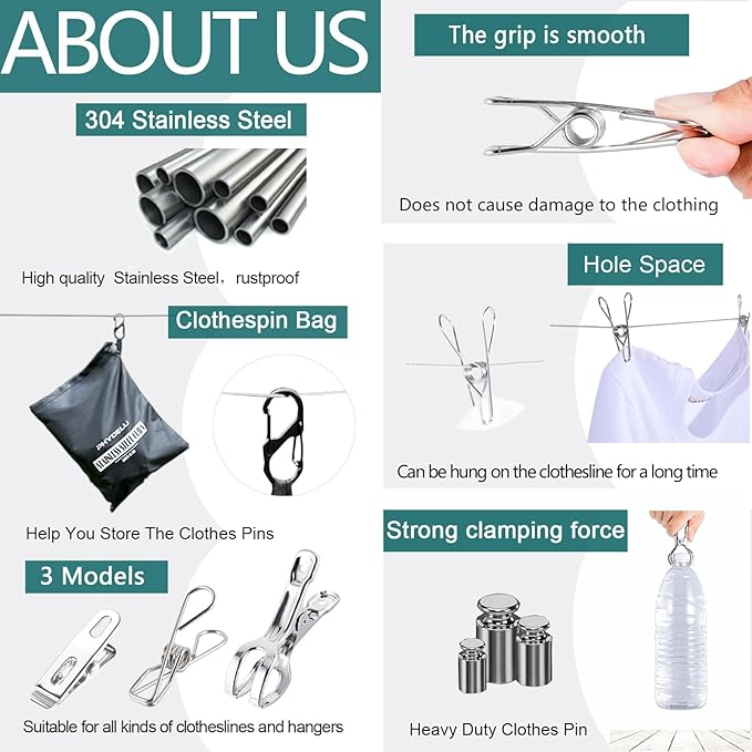 (40 PCS) Stainless Steel Clothes Pins Heavy Duty Outdoor, Mini Laundry Clothespins, Small Metal Bag Chip Clips, Food Packages, Clothesline Sock Snack Clips, PHYDELU