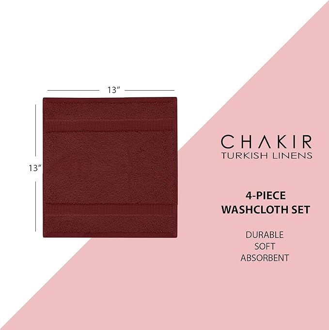 Chakir Turkish Linens | Hotel & Spa Quality 100% Cotton Premium Turkish Towels | Soft & Absorbent (4-Piece Washcloths, Cranberry)