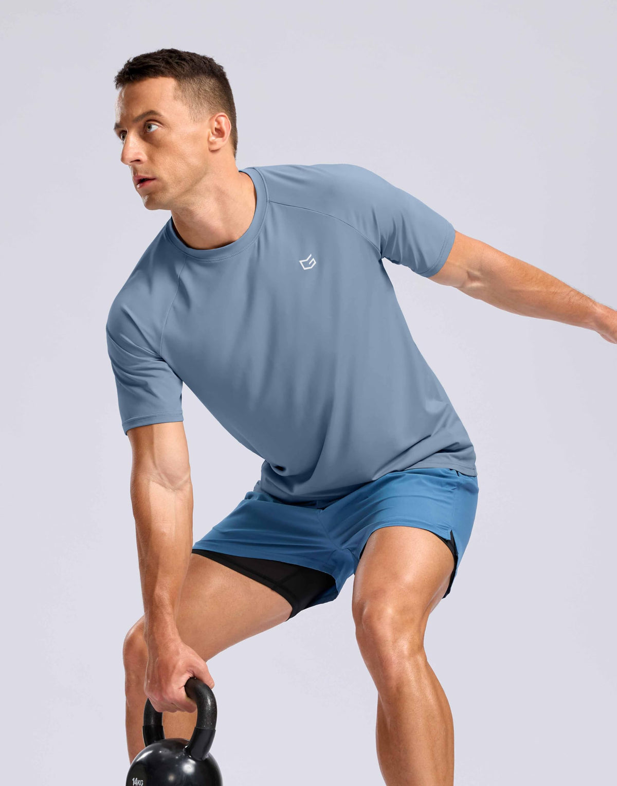 G Gradual Men's Athletic Workout T-Shirts Moisture Wicking Cooling Running Shirts Short Sleeve Performance Tee for Gym Tennis(Slate Blue,L)
