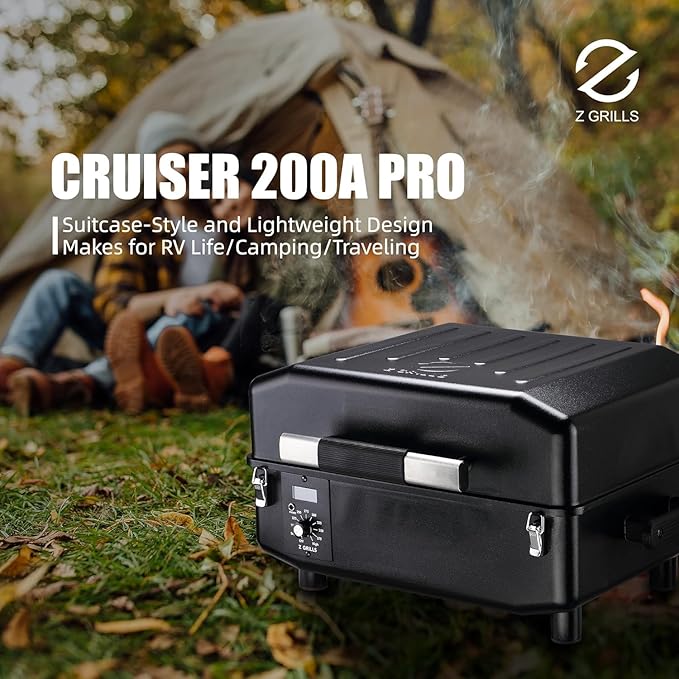 Z GRILLS ZPG-200APro Portable Tabletop Wood Pellet Grill and Smoker, Digital Control, 8 in 1 BBQ Grill for Outdoor Kitchen, Backyard, 202 Sq Inches of Cooking (Black)